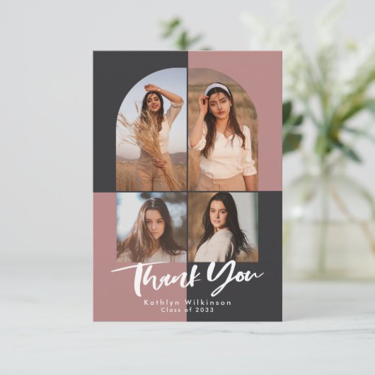 Modern Arch Terracotta Pink Grey Foto Afstuderen Bedankkaart (Staand voorkant)