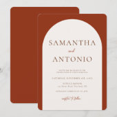 Modern Arch Terracotta Red Wedding Uitnodiging (Voorkant / Achterkant)