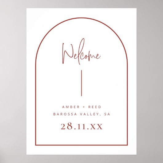 Modern Arch Terracotta Script Weddenschap Welkomst Poster (Voorkant)