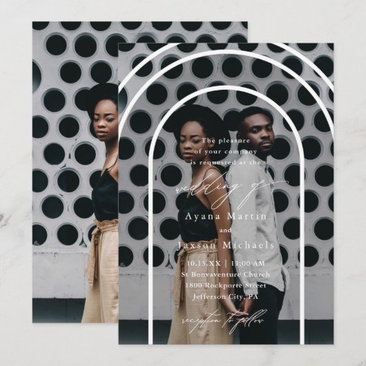 Modern Arch Two Photo Wedding Kaart (Voorkant / Achterkant)