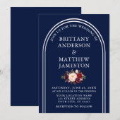 Modern Arch Wedding Burgundy Floral Blue Kaart (Voorkant / Achterkant)