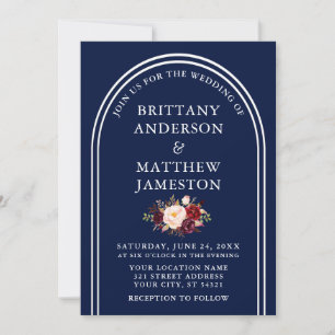 Modern Arch Wedding Burgundy Floral Blue Kaart
