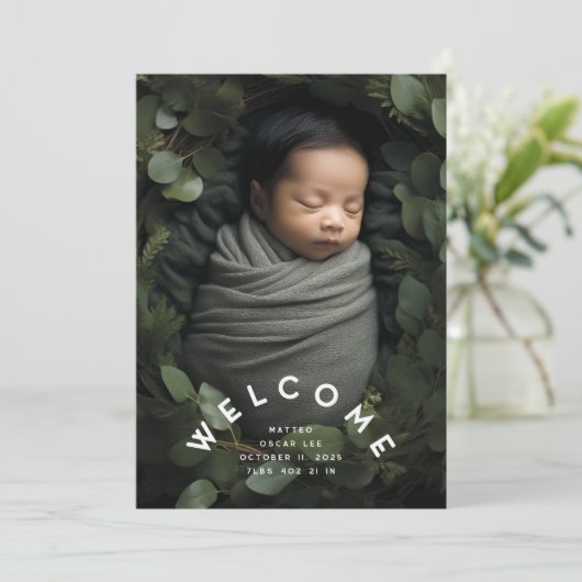 Modern Arch Welkom Geboortefotoaankondiging Aankondiging (Staand voorkant)