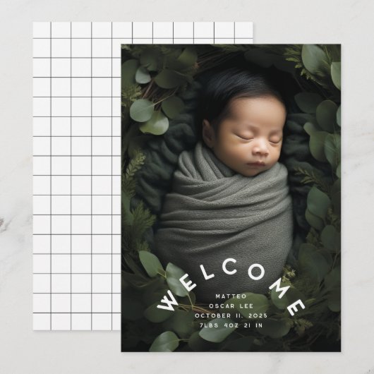 Modern Arch Welkom Geboortefotoaankondiging Aankondiging (Voorkant / Achterkant)