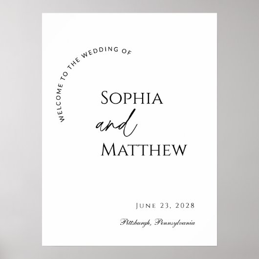 Modern Arch Zwart-wit bruiloft welkom Poster (Voorkant)