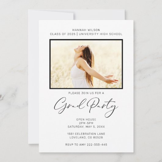 Modern Arch Zwart-wit Graduation Party Kaart (Achterkant)