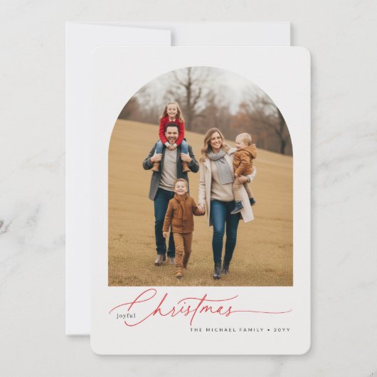 Modern Arched Layout Family Two Photo Christmas Feestdagenkaart (Voorkant)