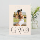 Modern Arched Photo Cream Afstuderen Aankondiging (Staand voorkant)