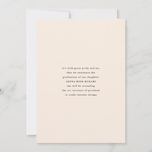 Modern Arched Photo Cream Afstuderen Aankondiging (Achterkant)