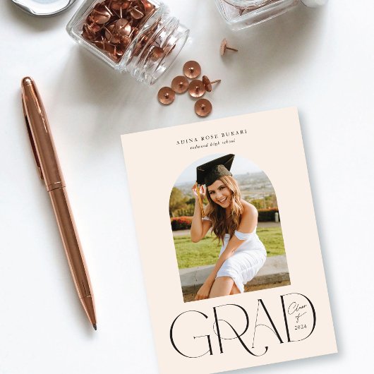 Modern Arched Photo Cream Afstuderen Aankondiging
