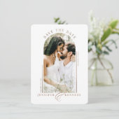 Modern Arched Photo Lijst Champagne Marble Back Save The Date (Staand voorkant)