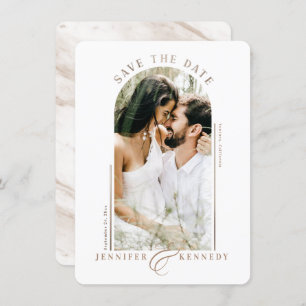Modern Arched Photo Lijst Champagne Marble Back Save The Date