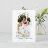 Modern Arched Photo Lijst Emerald Marble Back Save The Date (Staand voorkant)