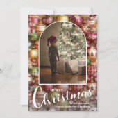 Modern Arched Photo on Christmas Baubles Feestdagenkaart (Voorkant)