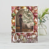 Modern Arched Photo on Christmas Baubles Feestdagenkaart (Staand voorkant)