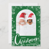 Modern Arched Photo on Green Christmas Feestdagenkaart (Voorkant)