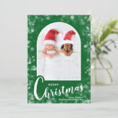 Modern Arched Photo on Green Christmas Feestdagenkaart (Staand voorkant)