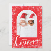 Modern Arched Photo on Red Christmas Feestdagenkaart (Voorkant)