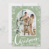 Modern Arched Photo on Sage Green Christmas Feestdagenkaart (Voorkant)