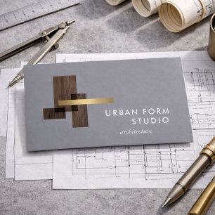 Modern Architect Hout Logo Grijs Visitekaartje