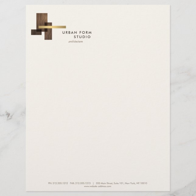 Modern Architect Hout Logo Ivoor Briefhoofd (Voorkant)