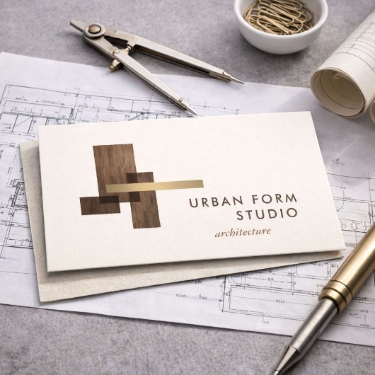 Modern Architect Wood Logo Ivory Visitekaartje