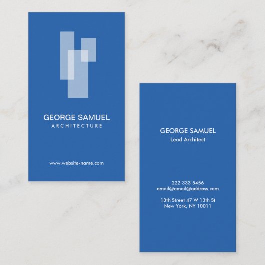 Modern Architectural Blocks Logo Wit/Blauw Visitekaartje (Voorkant / Achterkant)