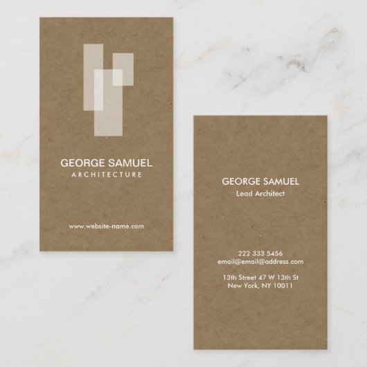 Modern Architectural Blocks Logo Wit/Kraft Visitekaartje (Voorkant / Achterkant)