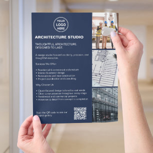 Modern Architectuur Zakelijke Foto Logo QR Blauw Flyer