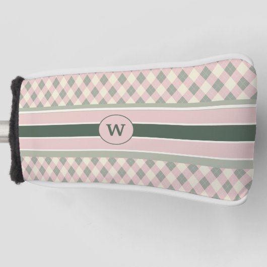 Modern Argyle patroon monogram Golfheadcover (Voorkant)