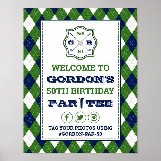 Modern argyle Pattern Golf Any Age Birthday Sign Poster (Voorkant)