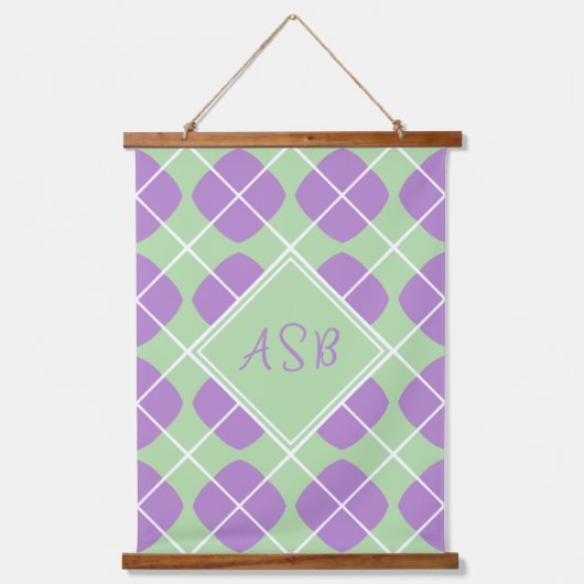 Modern Argyle Purple Green Pastel Monogram Hangend Wandkleed (Voorkant)
