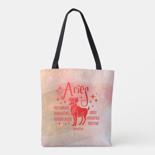 Modern Aries Zodiac Horoscope Personaliseert zich Tote Bag (Achterkant)