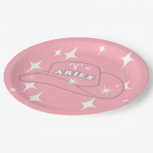 Modern Aries Zodiac Pink Cowgirl Pet Party Papieren Bordje (Gekanteld)