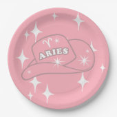 Modern Aries Zodiac Pink Cowgirl Pet Party Papieren Bordje (Voorkant)