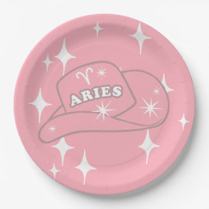 Modern Aries Zodiac Pink Cowgirl Pet Party Papieren Bordje