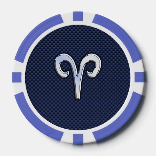 Modern Aries Zodiac Sign Blue Carbon Decor Poker Chips (Voorkant)