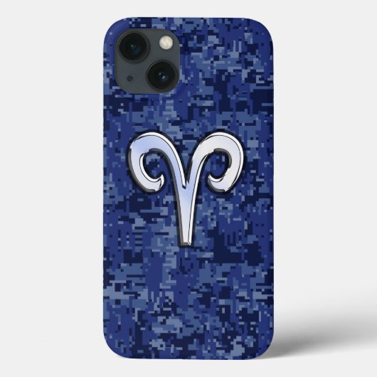 Modern Aries Zodiac Symbol Navy Blue Digital Camo Case-Mate iPhone Case (Achterkant)