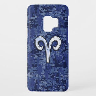 Modern Aries Zodiac Symbol Navy Blue Digital Camo Case-Mate Samsung Galaxy S9 Hoesje