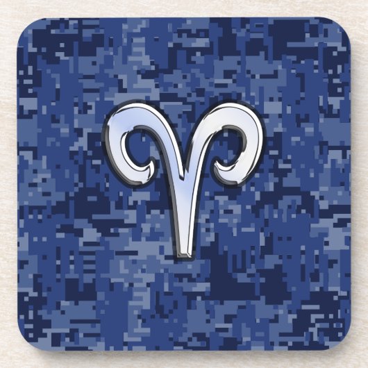 Modern Aries Zodiac Symbol Navy Blue Digital Camo Drankjes Onderzetter (Voorkant)