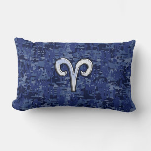Modern Aries Zodiac Symbol Navy Blue Digital Camo Kussen