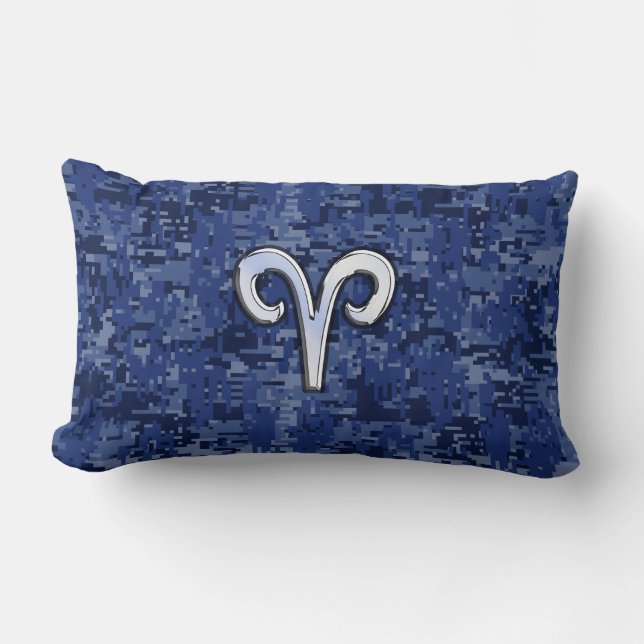 Modern Aries Zodiac Symbol Navy Blue Digital Camo Kussen (Voorkant)