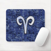 Modern Aries Zodiac Symbol Navy Blue Digital Camo Muismat (Met muis)