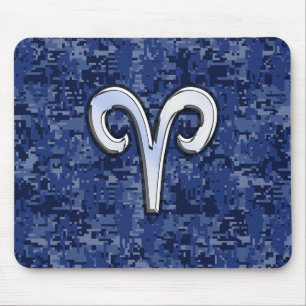 Modern Aries Zodiac Symbol Navy Blue Digital Camo Muismat