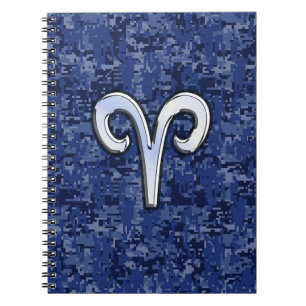 Modern Aries Zodiac Symbol Navy Blue Digital Camo Notitieboek