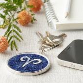Modern Aries Zodiac Symbol Navy Blue Digital Camo Sleutelhanger (Zijkant)