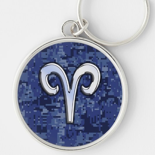 Modern Aries Zodiac Symbol Navy Blue Digital Camo Sleutelhanger (Voorkant)