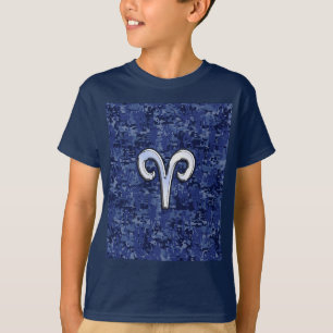Modern Aries Zodiac Symbol Navy Blue Digital Camo T-shirt