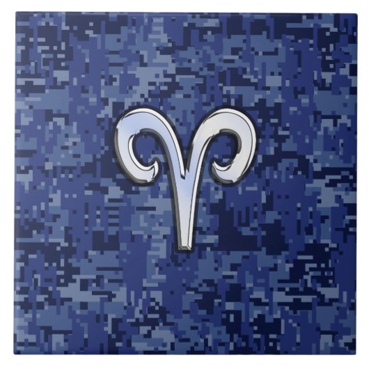 Modern Aries Zodiac Symbol Navy Blue Digital Camo Tegeltje (Voorkant)