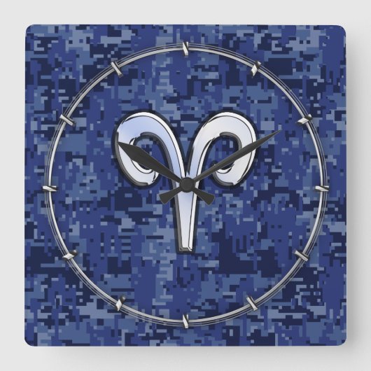 Modern Aries Zodiac Symbol Navy Blue Digital Camo Vierkante Klok (Voorkant)